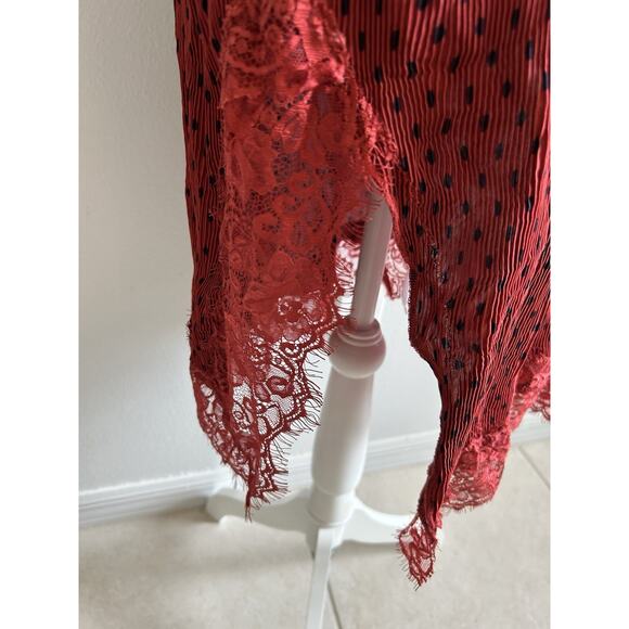 Free People 'Margot' Slip Dress 4 Polka Dot Outer SLIP ONLY Crinkle Pleated Red - Picture 15 of 16